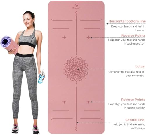 Gruper Yoga Mat Non Slip TPE Extra Wide Yoga Mat with Alignment Mark, 72"L x 32"W x 0.32"/0.24"Th (183cm x 80cm x 8mm/6mm), Anti-Tear Exercise Mat with Carrying Strap and Bag, Workout Mats for Yoga, Pilates - color: PINK BLUE, size: 0.32*32*72 Inches