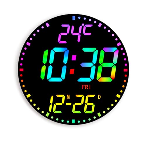 12" Large Digital Wall Mount Clock, Count Down Timer, Alarm, Big LED, 12 RGB Color, Temperature for Living Room Classroom Desk, Xmas, Birthday Gift for Senior Mom Dad (Round) - style: Black shell - Basic