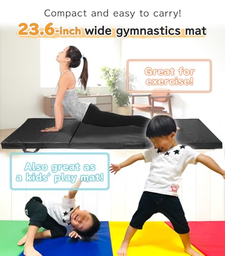 KaRaDaStyle Gymnastics Mat Folding Stretch Mats 71"x24"x2" Exercise Muscle Training Children Play Horizontal Bar Mat Yoga Sports Soundproof Home Use - color: Yellow