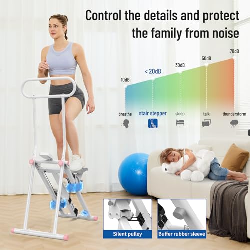 HXD-ERGO Stair Stepper for Home, New Version 6 Adjustable Resistance Vertical Climber Cardio Exercise Machine, Folding Stair Climber for Full Body Workout with Adjustable Handlebar - color: 6 Level Resistance-White