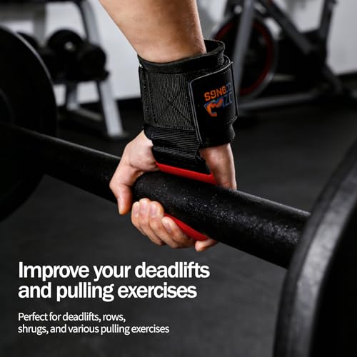 Weight Lifting Hooks (Pair), Heavy Duty Wrist Straps for Weightlifting, Hand Grip Support Lifting Hooks for Weight Lifting, Deadlifts, Pull Ups, Rows & Shrugs - color: Red