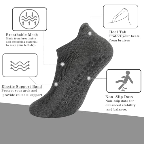 loudashuaiqi Grip Pilates Socks Non Slip Athletic Yoga Socks with Grips for Women Grippy socks for Hospital Workout Barre - style: Black*2grey*2white1