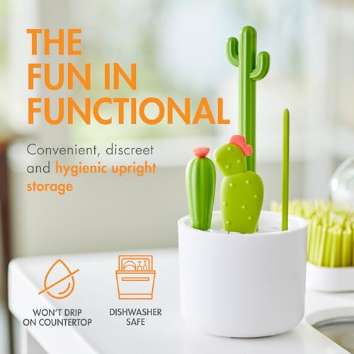 Boon Cacti Bottle Cleaning Brush Set - Includes Bottle Brush, Nipple Brush, Detail Brush, and Straw Brush - Baby Bottle Brush Set for Bottle Drying Rack - Baby Essentials - 4 Count - size: 4 Piece Set, style: Cacti Bottle Brush Set