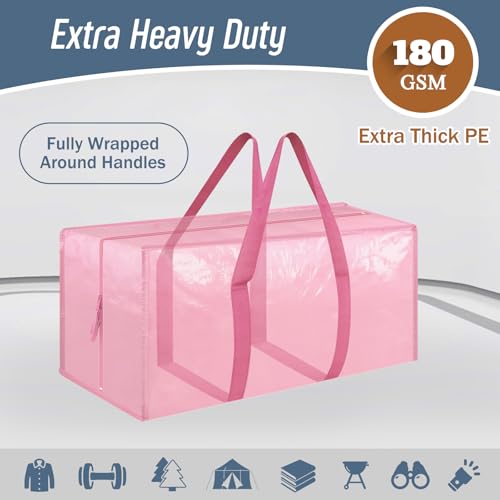 6 Pack Extra Heavy Duty Large Moving Bags with Strong Zipper & Comfortable Handles, Sturdy & Durable Clothes Storage Bags Totes Bins, Packing Moving Boxes for College Supplies, Pink - color: Pink, size: 6 Pack