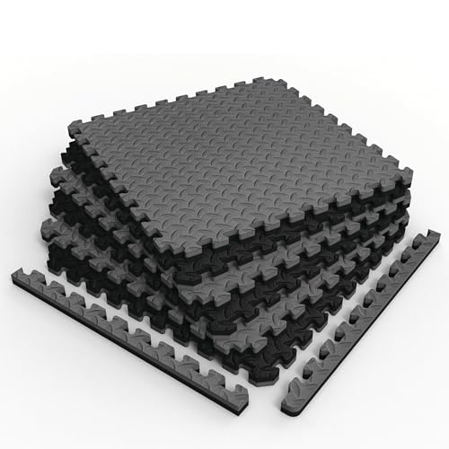 NÖRSK Duräflex Medium-Duty Reversible Interlocking Foam Floor Tiles, Diamond Plate Texture, Black/Blue, 24 X 24 X .47 in., 6-Pack (24 sq. ft.) (Black/Gray, 1.0" Thick) - color: Black/Gray, size: 1.0" Thick