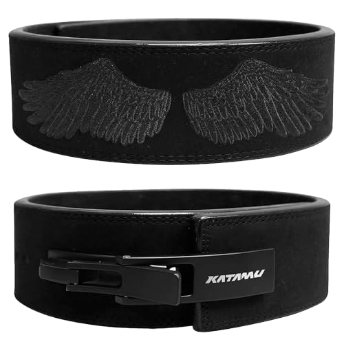 Katamu USPA & IPL Approved Premium Lever Belt | — 10mm and 13mm Leather - color: Black Out Wings, size: Small - 13mm