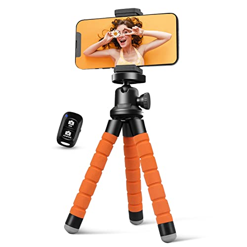 Aureday Phone Tripod, Flexible Tripod for iPhone and Android, Portable with Wireless Remote and Clip for Video Recording/Vlogging/Selfie (Orange) - color: Orange