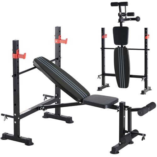 OLIXIS Adjustable Weight Bench Set with Rack, 650 LBS Capacity Heavy Duty Foldable Bench Press Set with Leg Extension Curl, Easy Assembly Strength Training Workout Set for Garage, Home, Gym - color: Deep Black