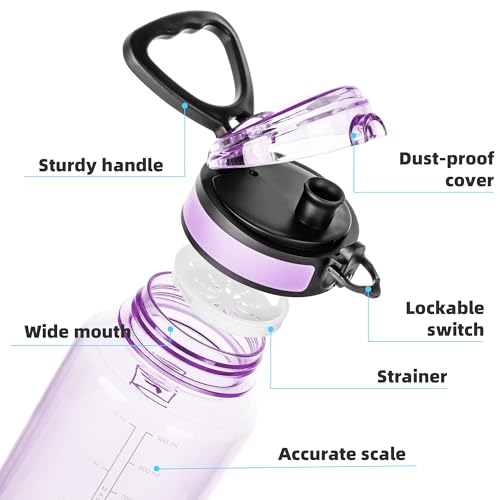 Fanhaw 32 Oz Clear Tritan Water Bottle, BPA-Free & Leak-Proof, Wide Mouth with Anti-dust Chug Lid, Reusable Plastic Bottle for Gym, Travel, School & Office, Back to School Essentials (Amethyst) - color: Amethyst, size: 32 Ounces