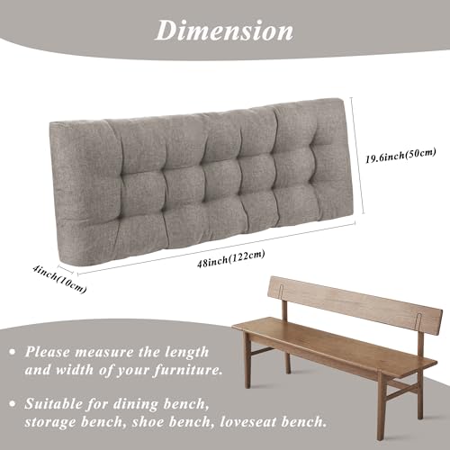 Indoor Bench Cushion for Indoor Furniture 48"x19" LightGrey 1 Pc | Thick, Stay in Place, Textured Fabric, for Entryway Window Shoe Storage and Kitchen Bench, Comfort Sitting, Upgrade Decor - color: Light Grey