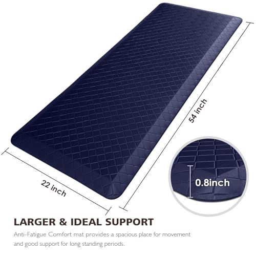 HappyTrends Kitchen Floor Mat - 4/5 Inch Thick Anti-Fatigue Kitchen Rug,Waterproof Non-Slip Kitchen Mats and Rugs Heavy Duty Ergonomic Comfort Rug for Kitchen,Office,Sink,Laundry,(22"x54", Blue) - color: Blue, size: 54"L x 22"W x 0.8"Th