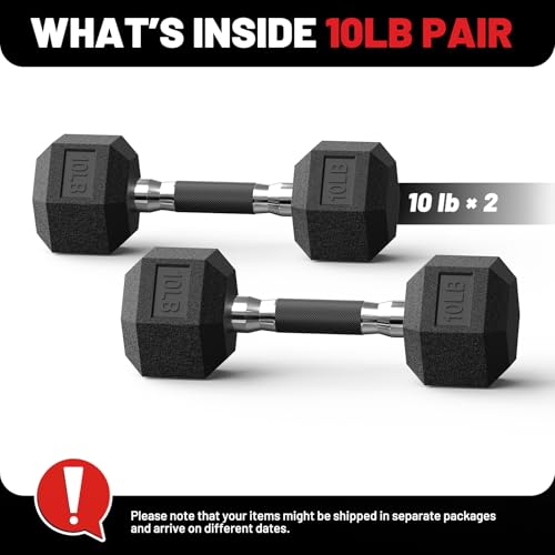 PAPABABE Hex Dumbbell Set 2.5-100lb, Rubber Grip Dumbbells, Home Gym | Complete & Durable Cast Iron Core Odorless Antiroll Hex Shape Ergonomic Versatile Home Gym Comfort Non-Slip Grip - size: 10 lb, Pair, style: Rubber Grip
