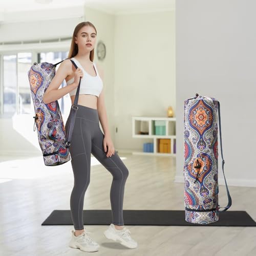 sportsnew Yoga Mat Bag with Water Bottle Pocket & Wet Pocket for Women | Yoga mat carrier fits 1/8"-3/8" yoga mats, quick-access multi-pocket organization, lightweight for gym, Pilates & studio - color: Bohemian Style, size: Medium