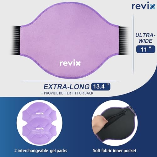 REVIX Extra Large Lower Back Ice Pack Wrap, 2 Pack Gel Wrap for Lumbar | Reusable Cold Gel for Sciatica & Waist Relief, 13.4 x 11 in, Hands-free Lumbar Wrap for Men & Women, Purple - color: Purple