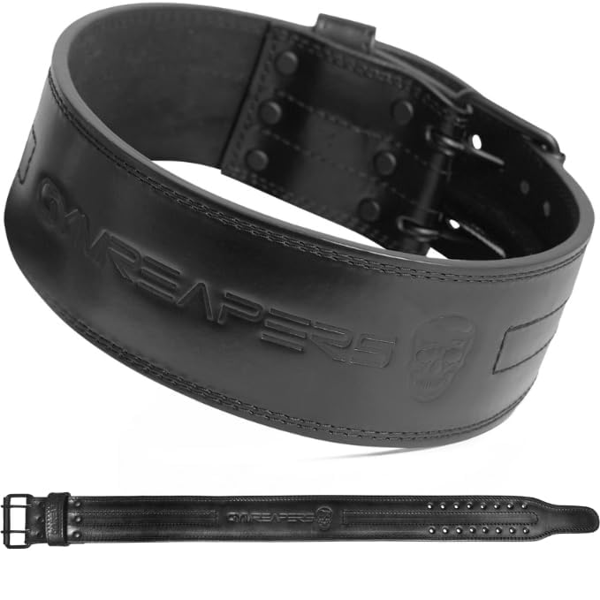 Gymreapers Weightlifting Belt 6MM Genuine Leather - Double Prong Power Belt Heavy Duty 4-Inch Wide - Strong, Stabilizing Back Support For Deadlifts, Squats Powerlifting - size: Medium
