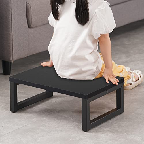 Snughome Wooden Step Stools for Adults Kids, Solid Wooden Bedside Step Stool Adults Hold Up to 350 lb, One Step Foot Stool for Kitchen, Bedroom, Living Room, Bathroom - Self-Assembly(Black) - color: Black
