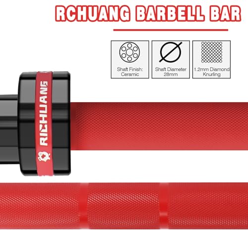 7ft Olympic Barbell 28mm 45lb – 500/700/1000LB Bar for Home Gym | Ceramic coated steel. Smooth spinning sleeves. Fits 2" plates. For snatch, clean and jerk, squats, deadlifts, bench press. - color: Red-500LBS