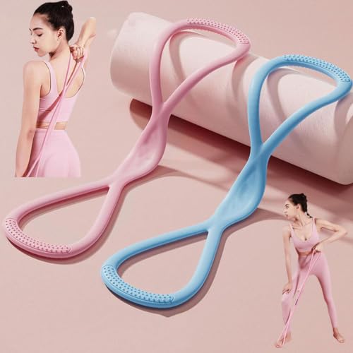 Resistance Bands with Handles,Figure 8 Resistance Band Elastic Fitness Bands Exercise Band for Home Yoga Gym Workout - color: Pink-15LB+Blue-25LB