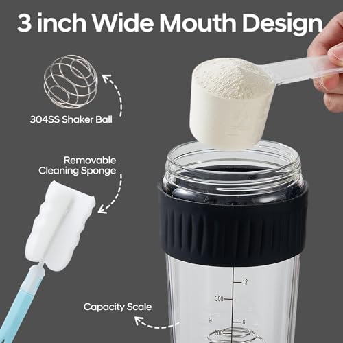 16oz Glass Shaker Bottle for Protein, Small Borosilicate Glass Protein Powder Leak-Proof Shaker Cup Mixes with 304 Blending Ball(16oz,Black) - color: 1 Pack-Black, size: 16oz