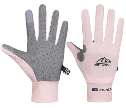 SUJAYU Full Finger UV Protection Gloves - Women & Men, Thin Fishing, Hiking, Cycling, Driving, Gym Gloves - color: Pink, size: Medium