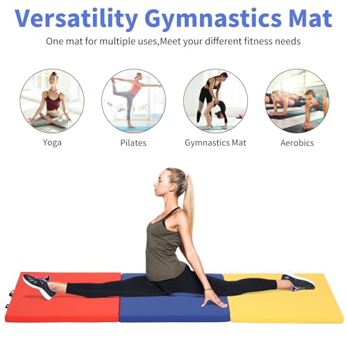 BLKMTY Gymnastics Mats - 2'x6' Folding Exercise & Yoga Mat with Carrying Handles for Kids' Tumbling & Home Gym - color: Multiple Colours