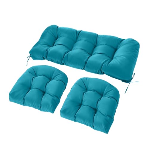 Wicker Chair Cushions Set, 2 U-Shaped Cushions & 1 Loveseat, Waterproof Outdoor Loveseat Cushion for Patio Furniture, Settee Bench Pad All Weather,Sky Blue - color: Sky Blue