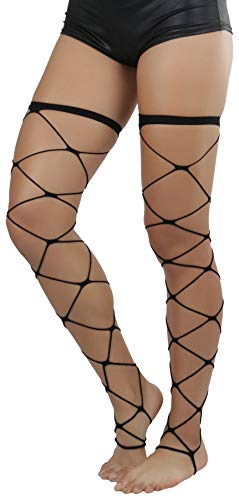 ToBeInStyle Women's Leg Wraps Ravewear Dancewear Elastic Straps Party Garter Music Festivals Costume Accessory Thigh High - color: Footed Jumbo Net - Black, size: One Size