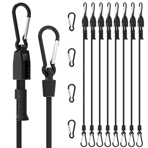 8 Pcs 48" Adjustable Bungee Cords with Hooks, Heavy Duty | UV Resistant Shock Straps with Carabiner Clips - size: 48 in