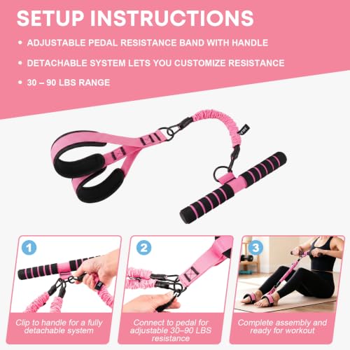 Sit Up Assist Strap, Multifunctional Foot Pedal Resistance Band Set 30-90LB, Adjustable Strength Home Gym Fitness Equipment for Full Body Workout – Portable Home Gym for Men & Women