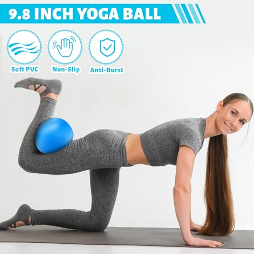 RoundFunny Pilates Ring Circle Set 18 Pcs Exercise Equipment Accessories for Women Workouts Pilates Ball Stretching Strap Magic Circle Yoga Ring Gym Back Bag Resistance Band Anti Slip Socks - color: Blue