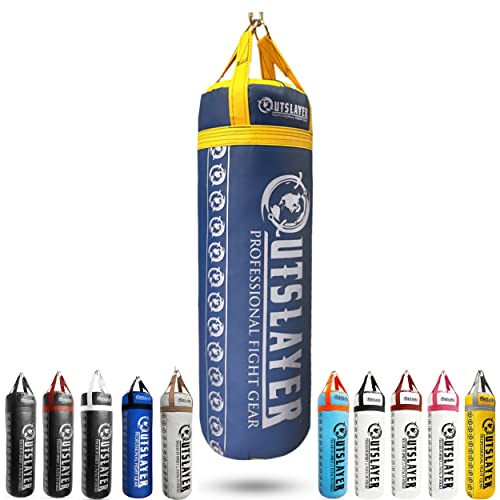 Outslayer 80 Pound Filled Punching Bag Boxing and MMA Made in USA - color: Blue/Yellow, style: With Bottom D-Ring