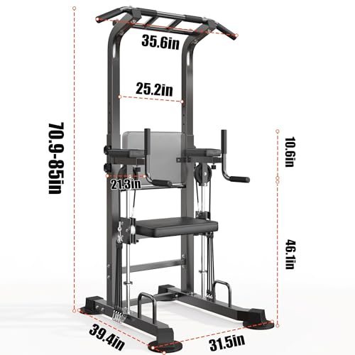 SogesPower Power Tower Dip Station Pull Up Bar for Home Gym Multi-Function Adjustable Height Strength Training Workout Equipment - color: Black
