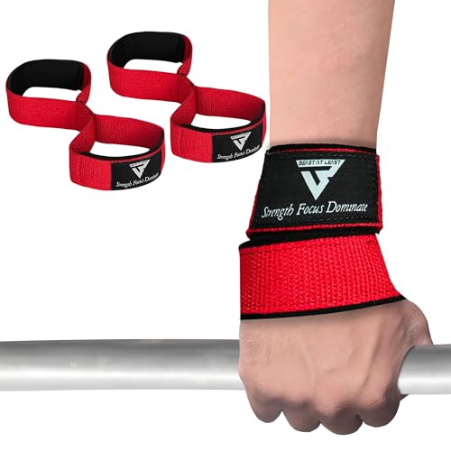 Weight Lifting Straps Figure 8, Anti Slip Strap with cuffs wrist Support for Gym Workout Deadlift Powerlifting Bodybuilding Weightlifting, Fitness Strength Training, Hand Bar Grip for Men - color: Red