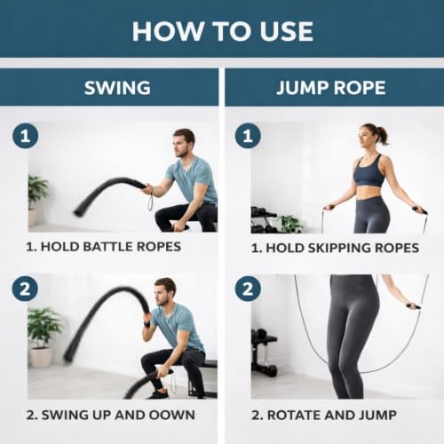 Ropeless Battle Ropes & Weighted Ropeless Skipping Rope Set, Portable Home Gym Equipment for HIIT Cardio Fitness Training, Fat Burning Strength Workout Gear