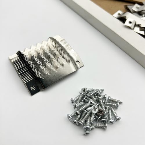 50 Pack Large Sawtooth Picture Hangers Steel Picture Hangers Picture Frames Hangers with Screws Picture Hang Solutions, for Hanging Artwork Picture Frame Hook Photos (Silver，Supports 50 lbs) - color: Large Silver - 50 Pack