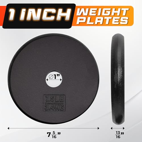 Yes4All Standard Weight Plates, 1-Inch Cast Iron Barbell Weights, Wide Range 5–50 LB, Ideal for Strength Training & Workout Routine, Available in Single, Pair & Set of 4 - color: Black Set of 4, size: 4x7.5LB