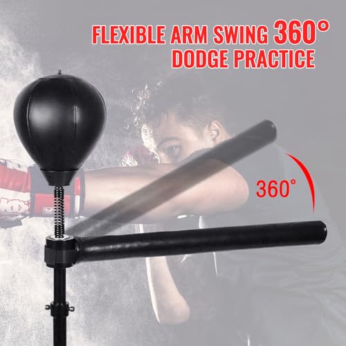 Boxing Bag with Stand, 46.4"-72.8" Height Adjustable Freestanding Spinning Bar, Boxing Reflex Bag for Home Gym & MMA Training - color: Black