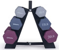 Dumbbell Set with Rack - Neoprene Coated Weights - Hex Color Coded Dumbell Pairs 1-20 LBs