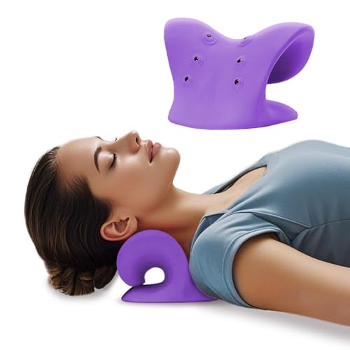 Neck Stretcher with Magnetic Therapy Acupressure for Pain Relief, Neck and Shoulder Relaxer, Chiropractic Pillow, Restore Neck Curve, Purple - color: Purple