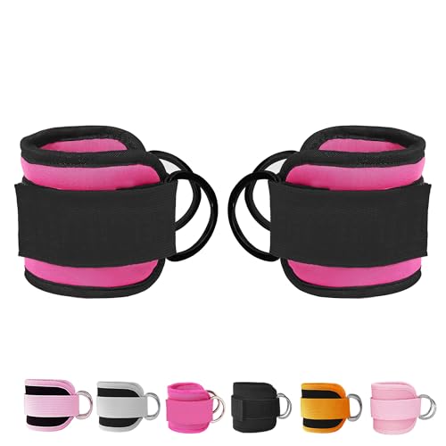 Fitness Ankle Straps for Cable Machines, 2 Pack Comfortable Adjustable Padded Ankle Wrist Cuffs, Kickback Glute Workouts for Men Women, D-Ring Leg Straps with Neoprene Padding - color: y-black-rose