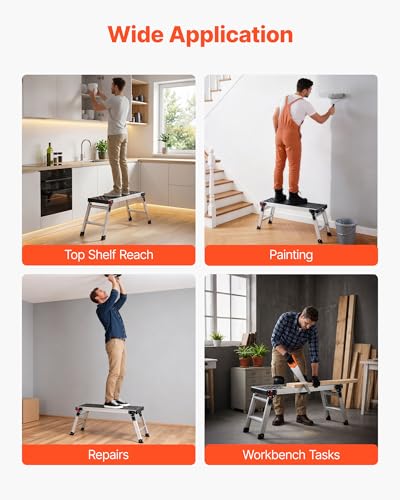 VEVOR Folding Work Platform, 35.8 x 12.2 in Aluminum Step Stool, 16.5 in Height, 500 lbs Load Capacity, Heavy Duty Platform Ladder with Locks, Portable Work Bench for Painting & Maintenance & Home