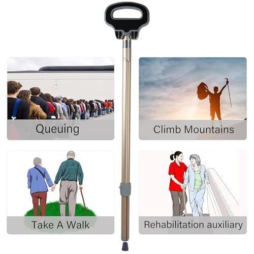 Cane with Seat 2-in-1 Portable Walking Stick with Seat for Men & Women Folding Lightweight Sturdy Tripod Cane Foldable Stool Mobility Aid Crutch Chair with Travel Bag for Elderly, Seniors & Handicap - color: white golden
