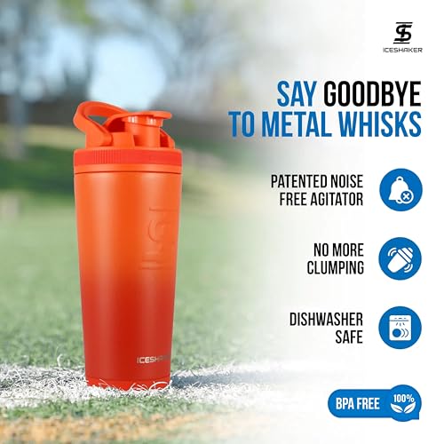 Ice Shaker Insulated Stainless Steel Shaker Bottle | 26oz, Orange Color Rush | Cold for 30+ Hours | Insulated Cup with Twist-on Agitator | Bottle for Protein Shakes, Smoothies, Cocktails - color: Orange Color Rush