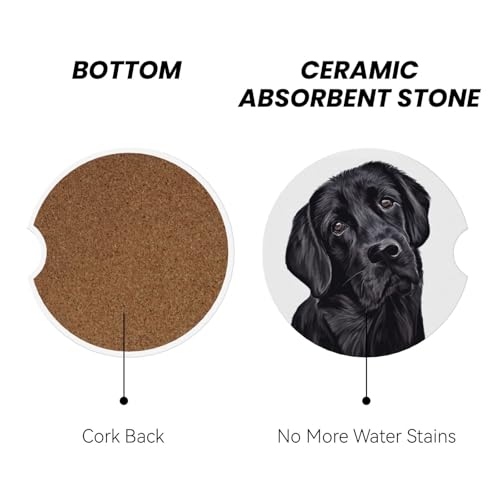 Black Lab Dog Car Coasters for Cup Holders, 2 Pack Absorbent Ceramic Drink Cup Coaster for Women Men, Auto Interior Accessories - color: T25