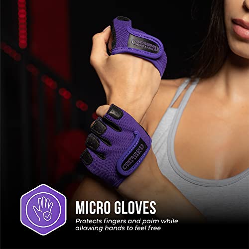 Contraband Pink Label 5537 Womens Micro Weight Lifting Gloves w/Grip-Lock Silicone Padding (Pair) - Minimalist Half Gloves - Apple Watch Friendly - color: Purple, size: X-Small