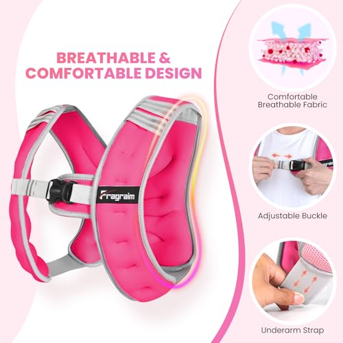 Fragraim Weighted Vest for Women Men - 8lb/10lb/12lb/16lb/22lb/25lb/30lb Weight Vest with Reflective Stripe, Detachable Phone Pouch, Ideal for Walking, Strength Training, Running, Workout, Cardio - color: Rose, size: 8 lb