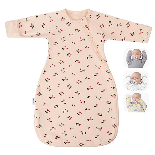 Organic Transitional Baby Swaddling Sack with Arms Up Length Sleeves Mitten Cuffs 0-3 Months Wearable Swaddling Blanket Sleeping Bag for Newborns Boys Girls Sleep Sacks Snug Fit Calms Startle Reflex - color: Lovely Cherry, size: S ( 0-3 Months, 6-14 Lbs )