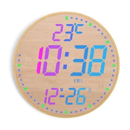12" Large Digital Wall Mount Clock, Count Down Timer, Alarm, Big LED, 12 RGB Color, Temperature for Living Room Classroom Desk (Bamboo Elements) - style: Bamboo Elements