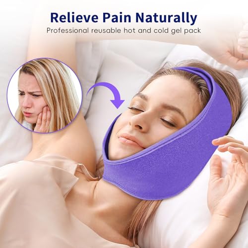 Wisdom Teeth Ice Pack Head Wrap for Pain Relief - Cold Hot Therapy for Face, Jaw & Oral Surgery with 4 Gel Packs, TMJ, Tooth Extraction, Tonsillectomy Recovery-Purple - color: Purple