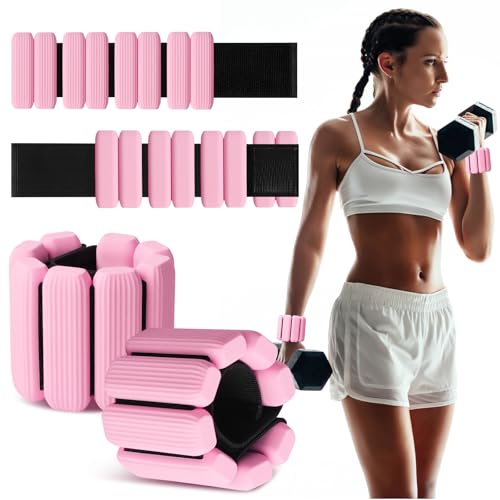 Wrist Weights Set of 2, Wearable Wrist Ankle Weights for Women & Men, Silicone Weighted Bangles Adjustable Arm and Leg Weights for Walking Yoga Pilates Running Dance Gym 2lb - color: Pink